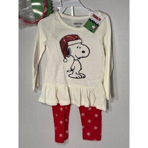 Peanuts 3T Snoopy Christmas Set Red Snowflake Leggings Headband Sequin Santa NWT